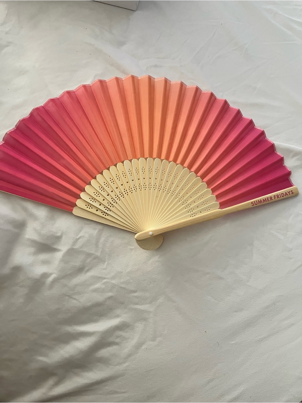 Summer Fridays Gradient Folding Fan in Pink and Coral